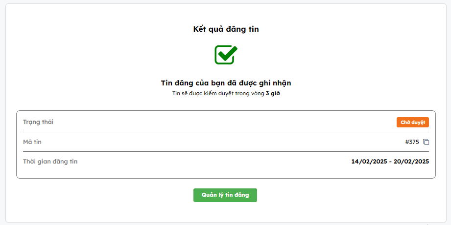 Hoàn tất đăng tin