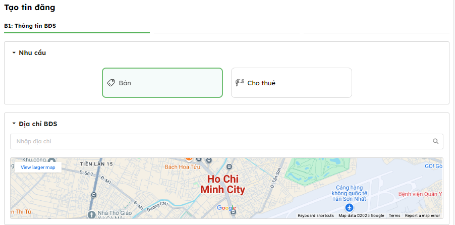 Nhập thông tin BĐS